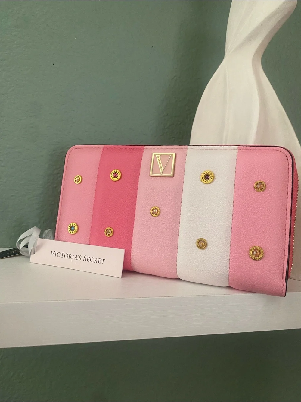 Victoria's Secret Pink & White Striped Studded Wallet - Picture 2 of 2